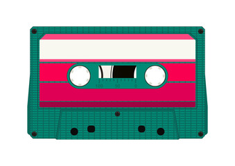Vintage audio cassete tape from 80s. Easy to edit vector without gradients.