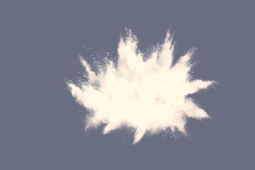 Abstract multicolored powder splatted on brown background, Freeze motion of white powder exploding....