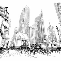 City New York Hand drawn sketch, vector illustration