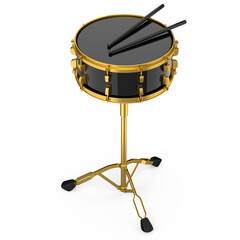 Realistic drum and wooden drum sticks and stand on white background