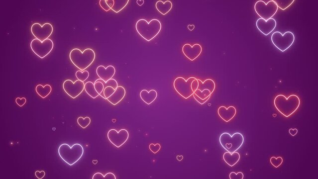 Flying colored neon hearts. Looped animation.