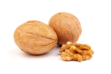 Walnuts in shells isolated on white background. Package design element with clipping path.