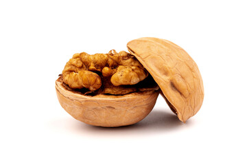 Walnuts in shells isolated on white background. Package design element with clipping path.