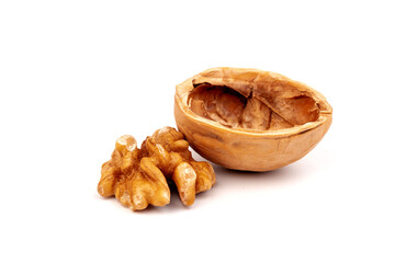 Walnuts in shells isolated on white background. Package design element with clipping path.
