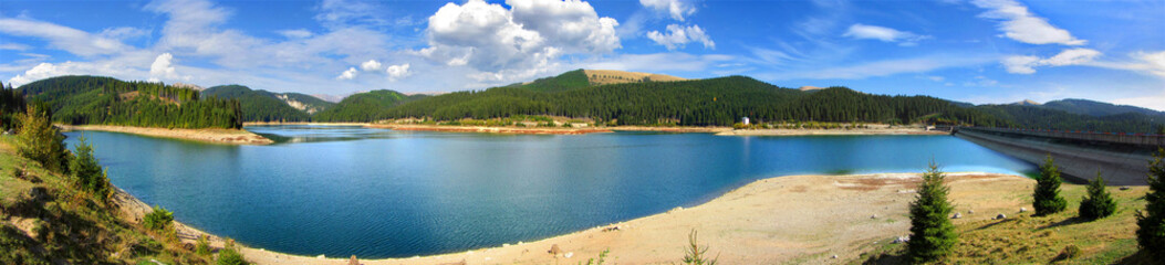 Mountain lake panorama landscape