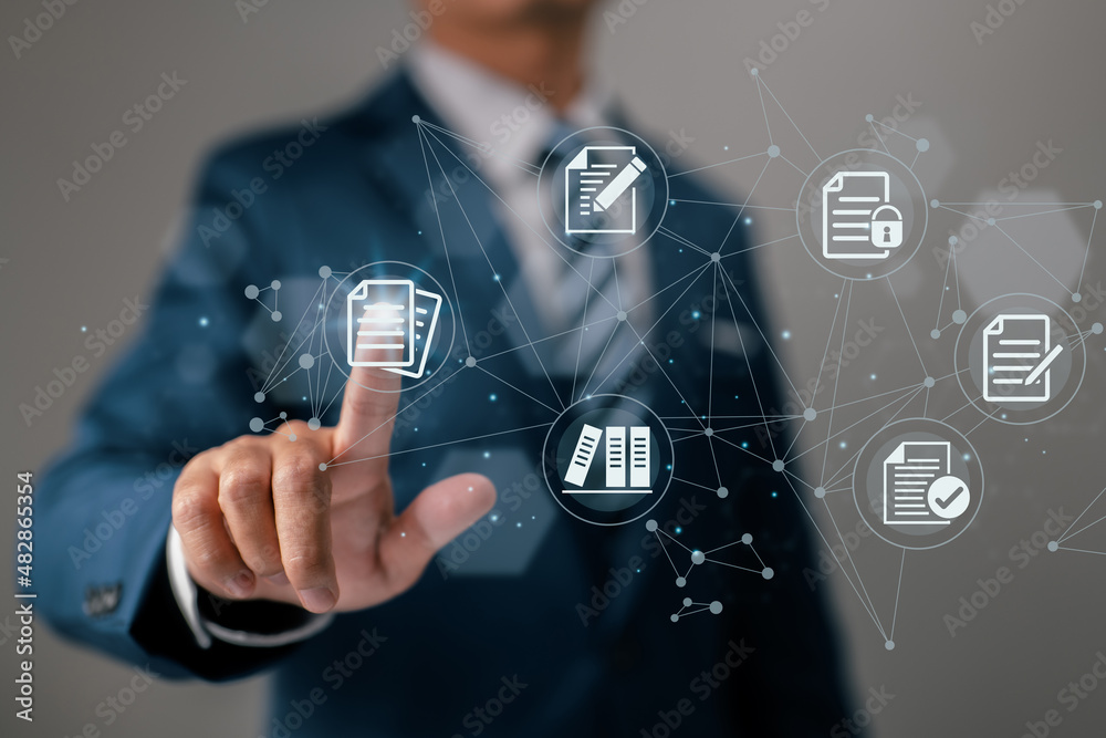 Poster Managing documents and data in a business or internet technology.
