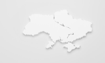 Fototapeta premium 3D Render Silhouette of Ukraine Isolated on White Background. Graphic Resources, Copy Space, Geography and Geopolitics Concept. Clean and Minimalist Design. Horizontal Template.