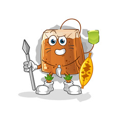 tea bag african tribal fighter mascot. cartoon vector