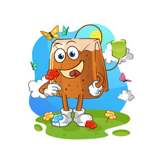 tea bag pick flowers in spring. character vector
