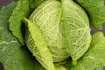 Savoy cabbage close-up. Flat lay.