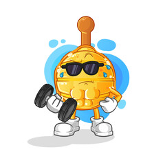 wooden honey dipper lifting dumbbell vector. cartoon character