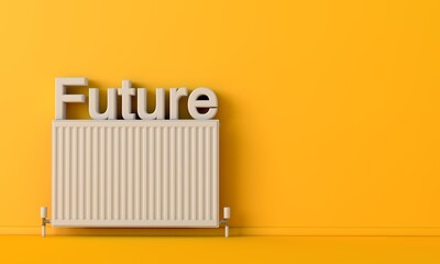 Radiator heater with the word future on top. Energy concept 3D Rendering