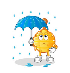 wooden honey dipper holding an umbrella illustration. character vector