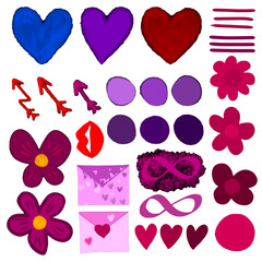set of hearts and flowers