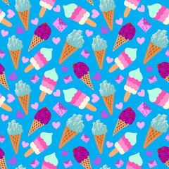 Seamless pattern with creamy ice cream