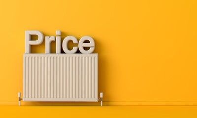 Radiator heater with the word price on top. Energy concept 3D Rendering