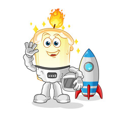 candle astronaut waving character. cartoon mascot vector