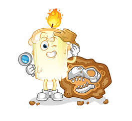candle archaeologists with fossils mascot. cartoon vector