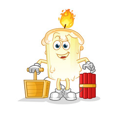 candle holding dynamite detonator. cartoon mascot vector