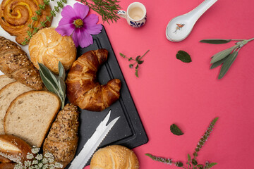 Background of bread  with different items