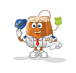 tea bag pilot mascot. cartoon vector