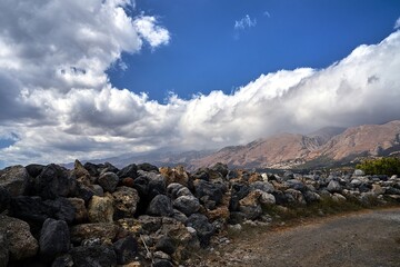 rocky boulders and peaks in the Lefka Ori mountains on the island of Crete in Greece
