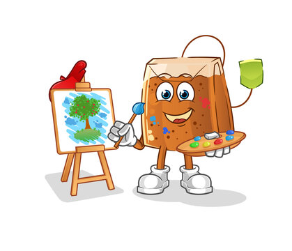 tea bag artist mascot. cartoon vector