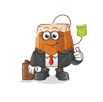 tea bag office worker mascot. cartoon vector