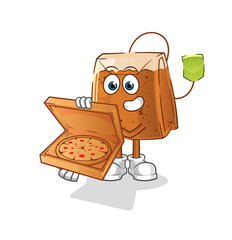 tea bag pizza delivery boy vector. cartoon character