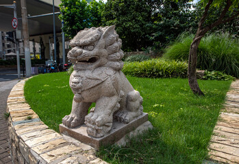 stone lion in the garden