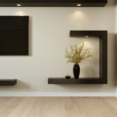 Modern living room interior with flat-screen TV with built-in lighting. 3d rendering