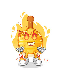wooden honey dipper on fire mascot. cartoon vector