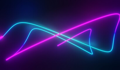 3d render of RGB neon light on darkness background. Abstract Laser lines show at night. Ultraviolet spectrum beam scene