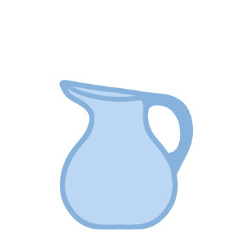 Glass jug or jar. Empty pitcher with handle. Kitchen utensils for drink. Flat cartoon isolated on white