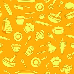 Seamless retro pattern with kitchen utensils..