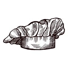 Chef hat sketch isolated. Kitchen traditional element for cook in hand drawn style.