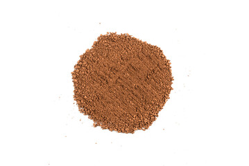 Makeup cosmetics. Eyeshadow in brown color crushed palette, colorful eye shadow powder on white background