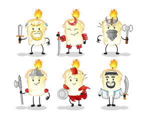 candle warrior group character. cartoon mascot vector