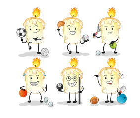 candle sport set character. cartoon mascot vector