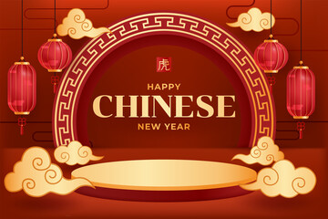 Happy Chinese New Year background template. Including cny elements like hanging lantern, cloud