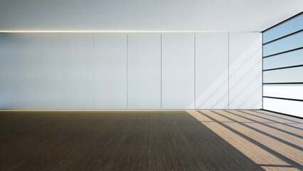 house with big glass window and wooden floor