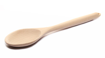 Empty new wooden spoon isolated on white 