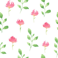 Botanical Flower pink  Pattern, Seamless Digital Design,Watercolor Textile Allover Abstract Design. White Background