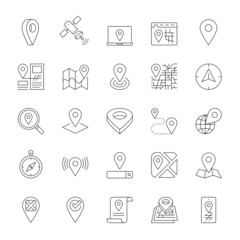 A set of line icons, navigation, map pin, location, icons, vector illustration.
