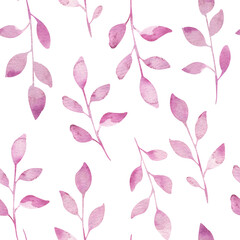 Tropical pattern,  print, pink watercolor leaves seamless background. Leaves, girly jungle print