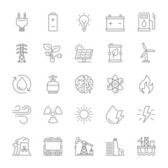 A set of line icons, fuel, power generation, energy, icons, vector illustration.
