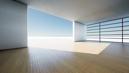 house with big glass window and wooden floor