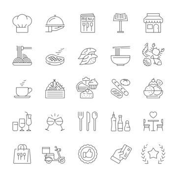 A set of line icons, restaurant, food, seafood, bakery, icons, vector illustration.
