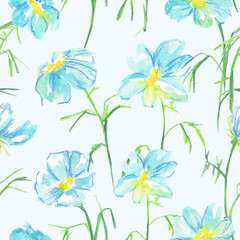 Blue  Floral botanical flower. Seamless background pattern. Fabric wallpaper print texture. Aquarelle wildflower for background, texture, wrapper pattern