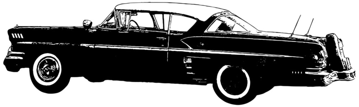 1950s vintage Chevrolet Impala in black on white background 